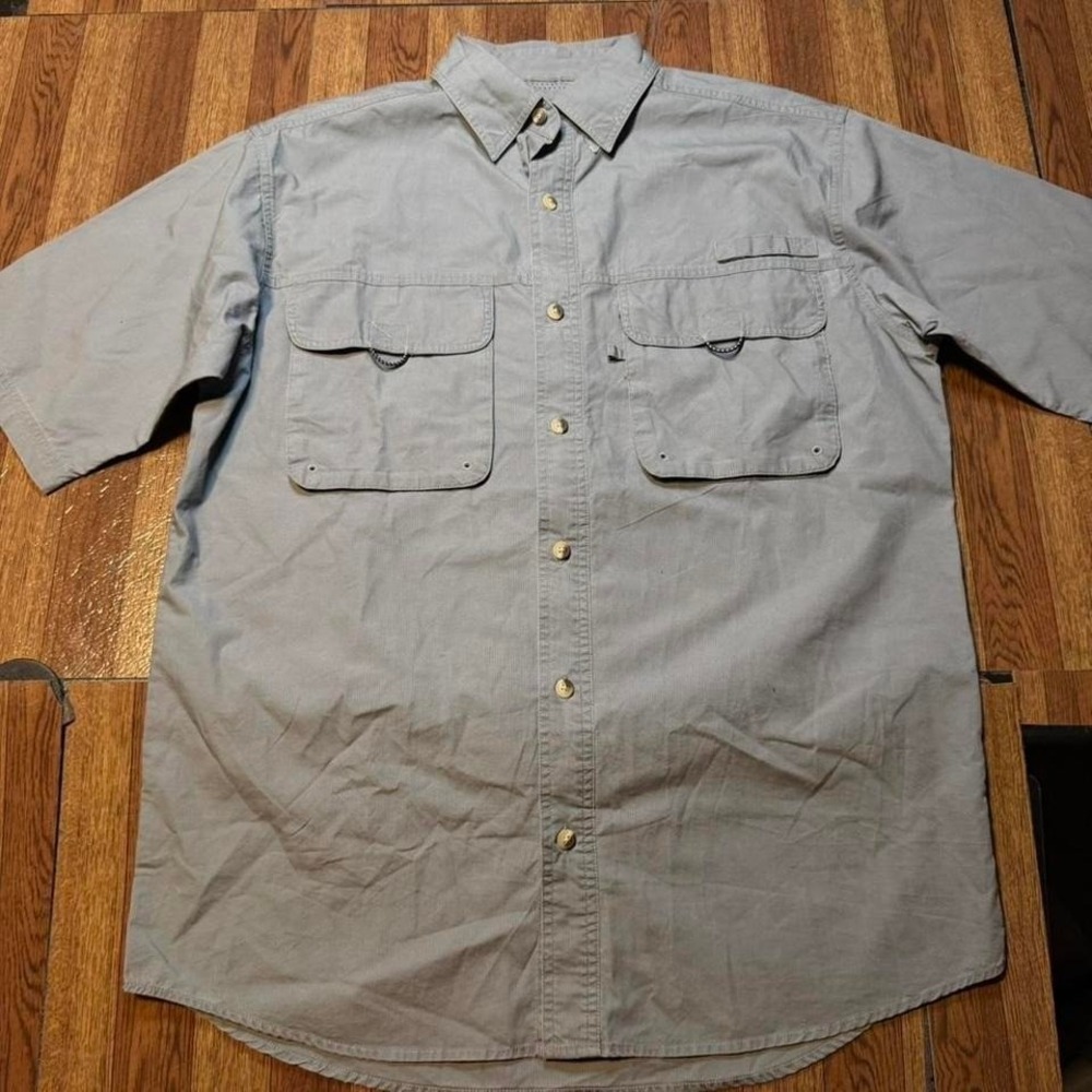 RedHead Grey Rib Tech Workwear Fish Button Polo Shirt Medium